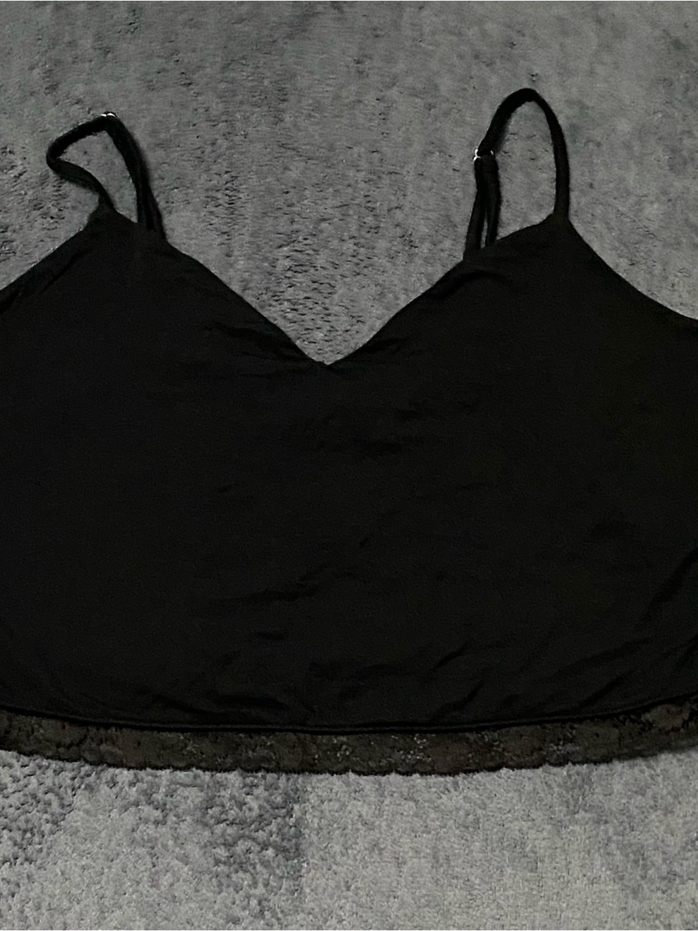 Victorias Secret Crop Top Womens L Black Lace Back V-neck Spaghetti Strap Cami